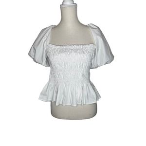 ASTR The Label Women's Puff Sleeve‎ Peplum Top in White SZ Small
